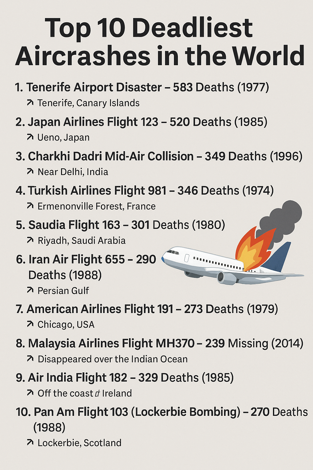 ✈️ Top 10 Deadliest Aircrashes in the World: Tragedies That Shook Aviation History